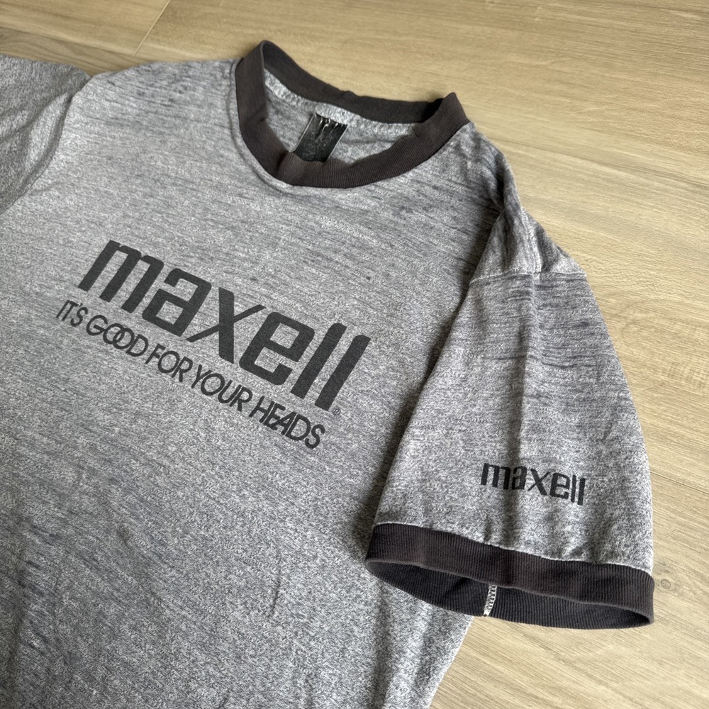 Vintage MAXELL TAPES T-SHIRT It's Good For Your Heads Single Stitch Ringer SM/M